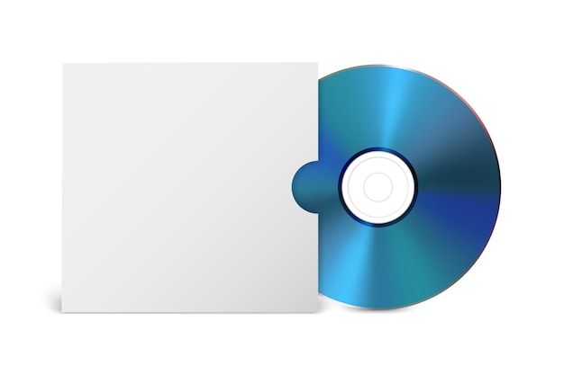 Vector 3d Realistische blauwe CD DVD met papieren omslag Envelope Case Geïsoleerde CD Box Verpakkingsontwerp Template voor Mockup Compact Disk Icon Front View