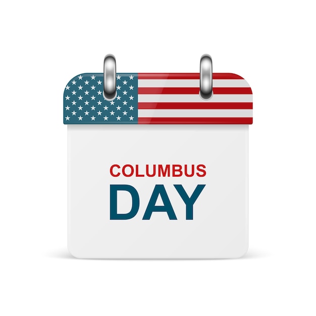 Vector 3d realistische columbus day paper klassieke eenvoudige minimalistische kalender met amerikaanse vlag kleuren pictogram ontwerpsjabloon voor columbus day card banner muur kalender achtergrond