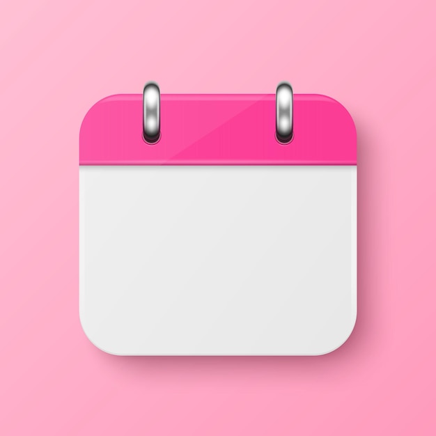 Vector 3d realistische eenvoudige klassieke minimalistische roze kalenderpictogram op roze muur achtergrond ontwerpsjabloon voor mockup papier roze kalender op muur achtergrond met kopie ruimte voor kalender