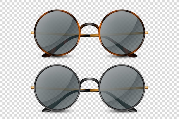 Vector 3d Realistische Leopard Zwarte Ronde Frame Bril Set met Zwarte Transparent Glas Geïsoleerde Bril voor Vrouwen en Mannen Accessoire Optica Lens Vintage Trendy Bril Front View