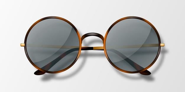 Vector 3d Realistische ronde frame bril Icon geïsoleerde luipaard kleur frame Transparente zwarte zonnebril voor vrouwen en mannen Accessoire Optica Lens Vintage trendy bril Top View
