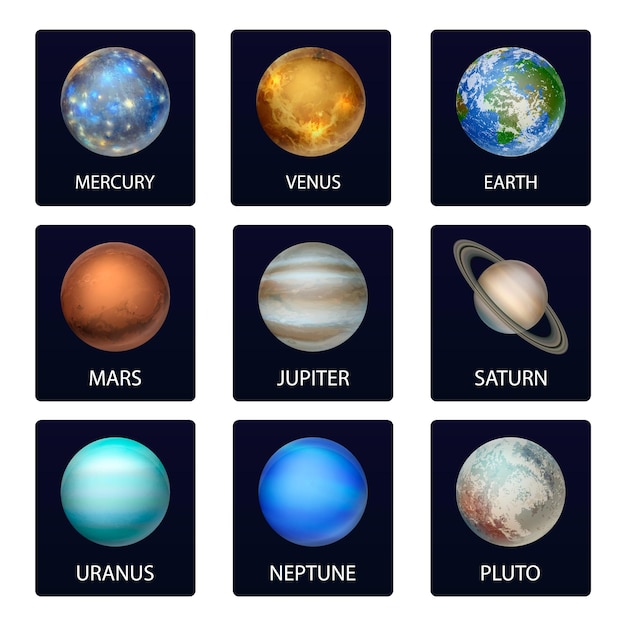 Vector 3d-realistische ruimte planeet kaart icon set de planeten van het zonnestelsel galaxy astronomy space exploration concept