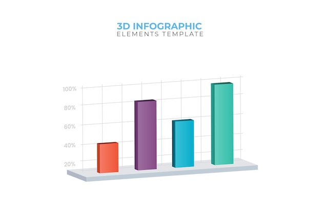 Vector 3d staafdiagram zakelijke infographics element met pictogrammen en tekst