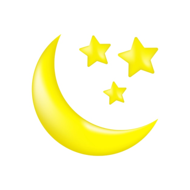 Vector 3D-stijl illustratie van maan en sterren Decoratieve gouden vakantie iconen en ontwerpelementen
