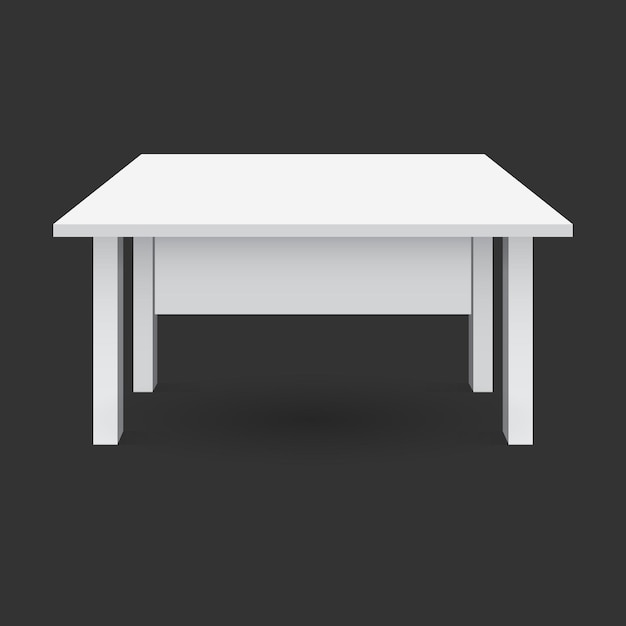 Vector vector 3d-tabel voor objectpresentatie lege witte bovenste tafel geïsoleerd op zwarte achtergrond