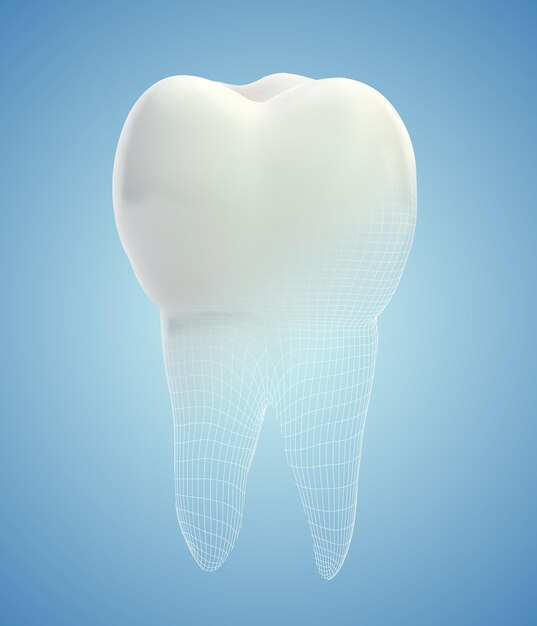 Vector 3d tand voor tandgeneeskunde op een blauwe achtergrond