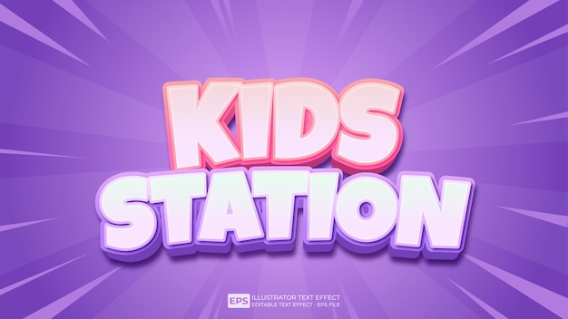 Vector 3d text kids station editable text effect font.