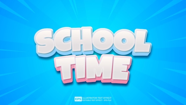 Vector 3d text school time editable text effect font.