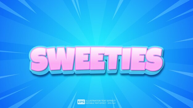 벡터 3d 텍스트 sweeties 편집 가능한 텍스트 효과 글꼴입니다.