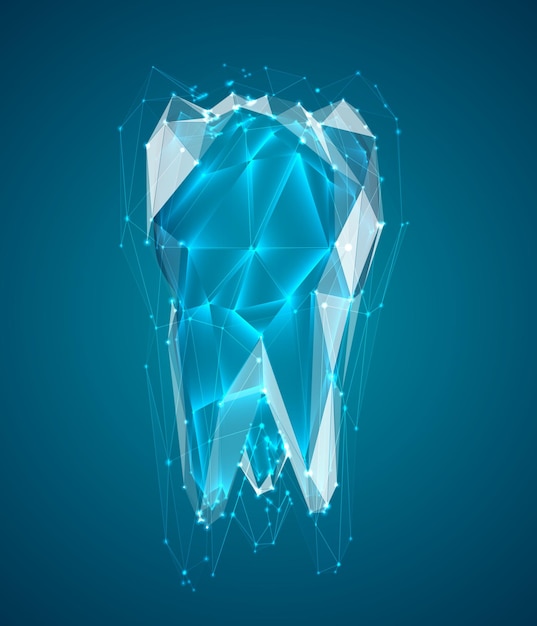 Vector 3d tooth for dental medicine on a blue background