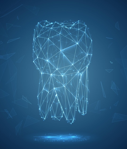 Vector 3d tooth for dental medicine on a blue background