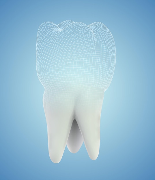 Вектор 3d зуб для стоматологии на синем фоне