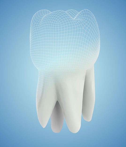 Vector 3d tooth for dental medicine on a blue background