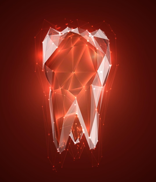Vector 3d tooth for dental medicine on a red background