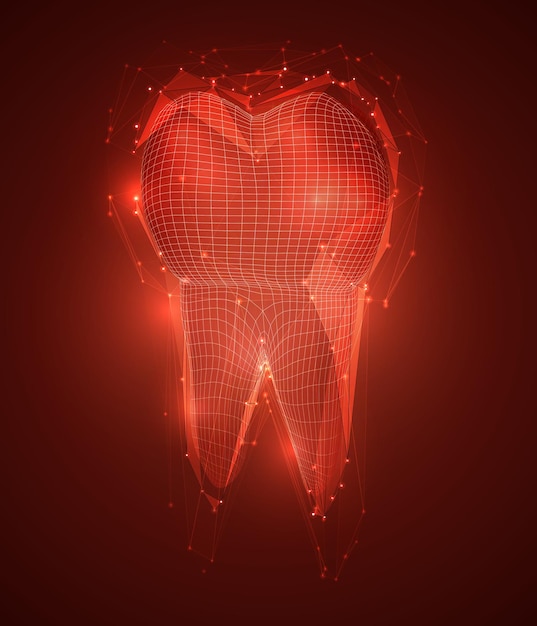 vector 3d tooth for dental medicine on a red background