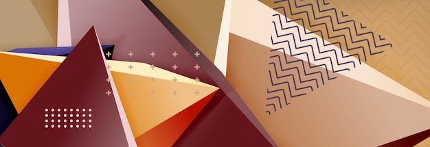 Vector 3d triangular shapes abstract background origami futuristic template with lines