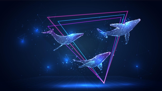 Vector 3d walvis op een blauwe achtergrond in virtuele ruimte