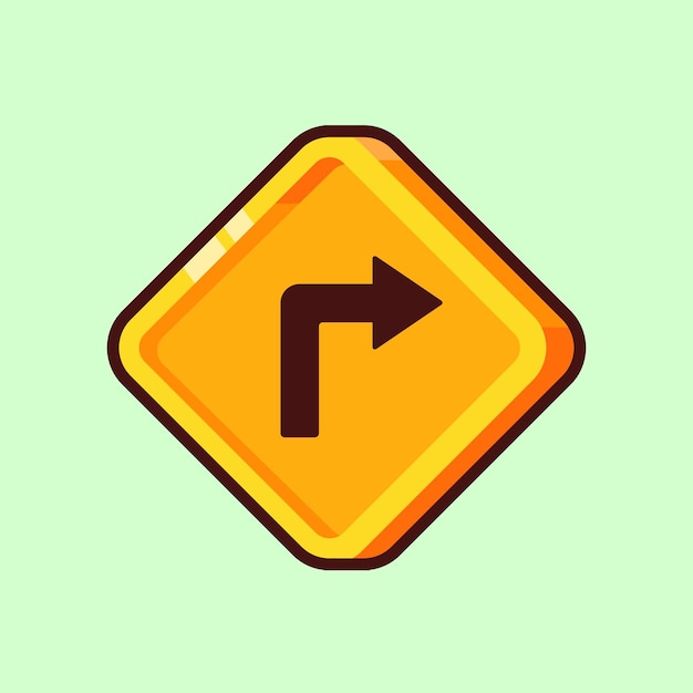 Vector 3d yellow traffic warning sharp curve right sign illustration icon