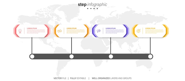 Modello di infografica aziendale piatta a 4 passi vettoriale