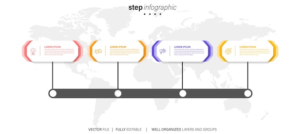 벡터 터 4 단계 평면 비즈니스 인포그래픽 템플릿