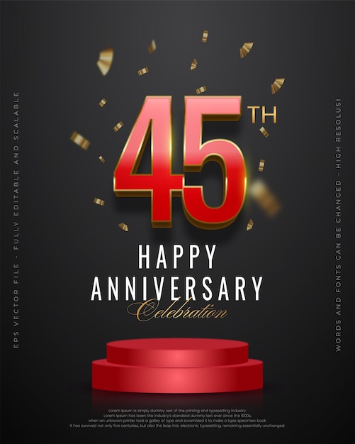 Vector 45th anniversary with text effect editable numbers and elegant decoration ornament