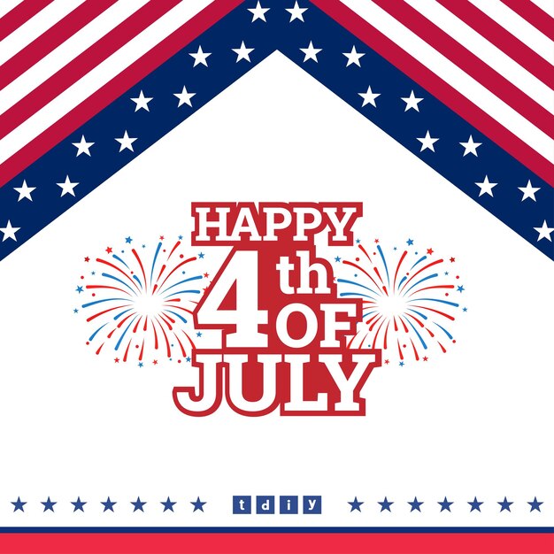 Vector 4th of july independence day social media post template with firework and flag