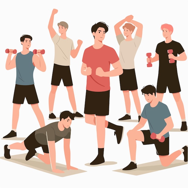 Vector vector 5 people doing sport in flat design style