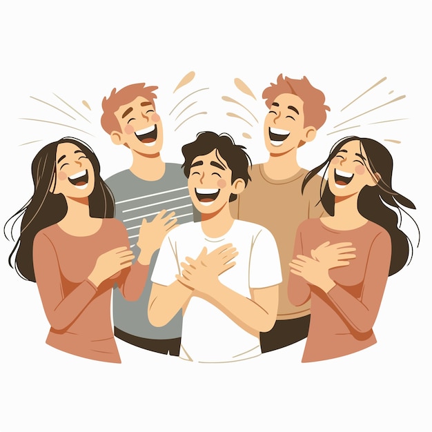 Vector vector 5 people laughing in flat design style