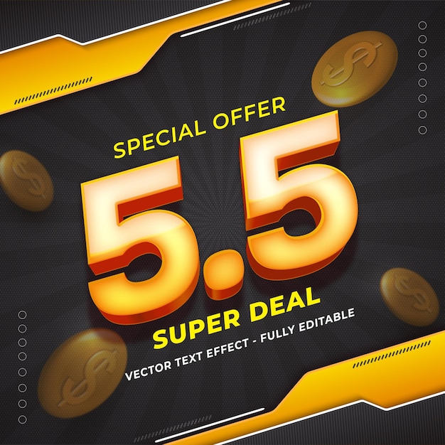 Vector vector 55 super deal promo tekst effect bewerkbare sjabloon ontwerp