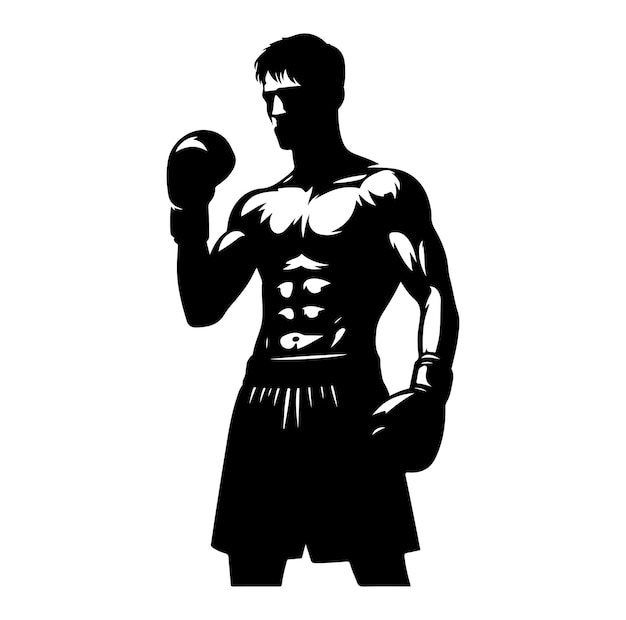 Векторная иллюстрация боксера с силуэтом позы