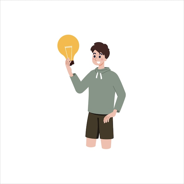 ベクトル vector a man holds a light bulb in his hand idea concept brainstorming business thinking solution