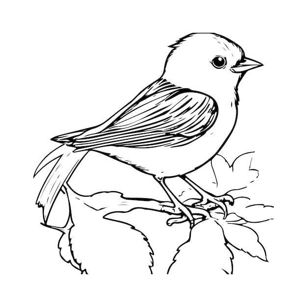 Вектор вектор маленькой птички в черно-белой раскраске