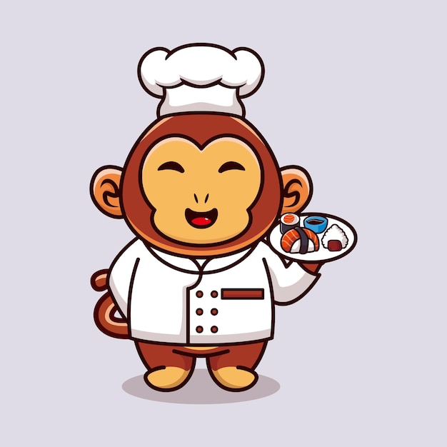 Vector aap chef-kok mascotte logo cartoon schattig creatieve kawaii