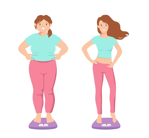 Vector about character big fat woman for lose weight lifestyle health care vector about healthy lifestyle in doodle style illustration