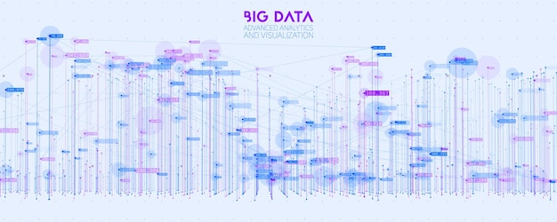 Vector abstract 3d big data visualization futuristic infographics aesthetic design visual information complexity intricate data threads plot social network or business analytics representation