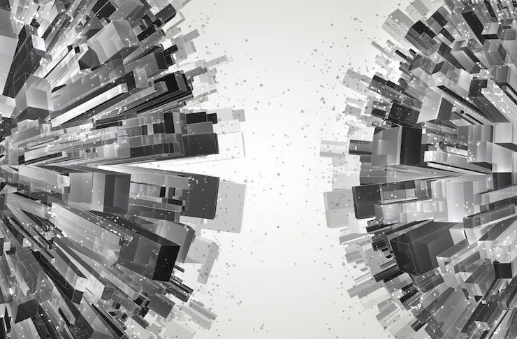 Vector vector abstract 3d crystal a view of the roofs of the city a large chaotic set of glass pendants