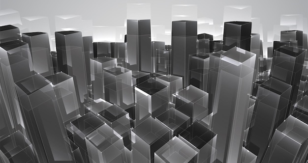 Vector vector abstract 3d crystal a view of the roofs of the city a large chaotic set of glass pendants