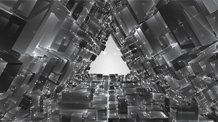 Vector vector abstract 3d crystal. a view of the roofs of the city, a large chaotic set of glass pendants.