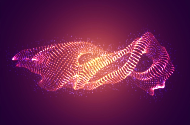 Вектор абстрактный 3d объект светящихся точек на цветном фоне