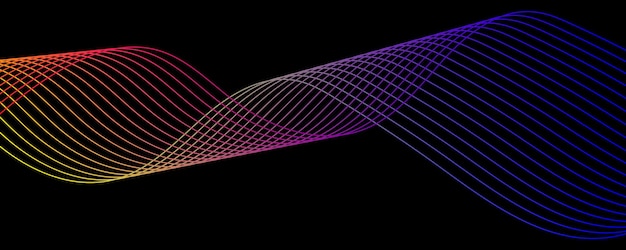 Vector abstract background Dynamic wave flow of bright colored lines on a black background