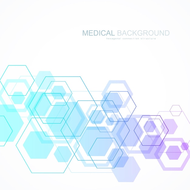 Vector abstract background hexagonal molecular structures in technology background and science style. Medical design. Vector illustration.