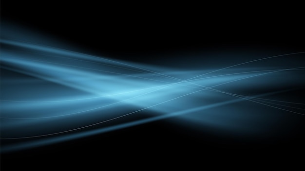 Векторный абстрактный фон с голубыми потоками воздуха на черном фоне Голубое волшебное пламя Светящаяся волна