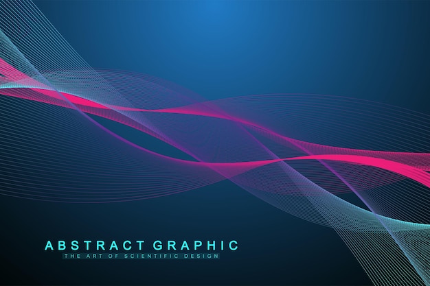 Vector abstract background with a colored dynamic waves, line and particles. wave flow. digital frequency track equalizer.