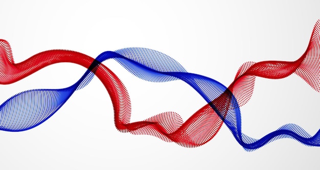 Sfondo astratto vettoriale con onda reciproca di particelle che scorrono, linee a doppia forma a curva liscia, flusso di array di particelle. maglia mista a punti a forma 3d, carta da parati rilassante per la tecnologia futura.