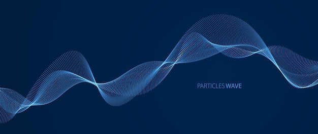 Vettore sfondo astratto vettoriale con onda di particelle che scorrono su linee di forma curva scure e lisce, flusso di matrice di particelle. maglia mista a punti luminosi a forma 3d, carta da parati rilassante tecnologica.