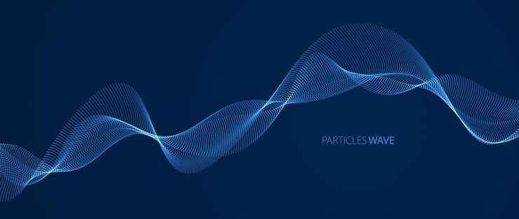 Vector 어둡고 부드러운 곡선 모양 선, 입자 배열 흐름 위에 흐르는 입자의 물결이 있는 벡터 추상 배경. 3d 모양 빛나는 점 혼합 메쉬, 기술 편안한 벽지.