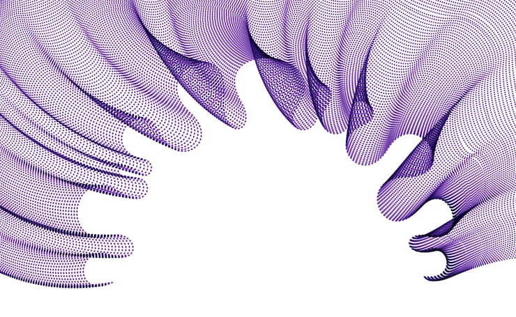 Вектор векторный абстрактный фон с волной струящейся рамки частиц, гладкими кривыми линиями формы, потоком массива частиц. 3d формы точек смешанной сетки, будущие технологии полезной границы.