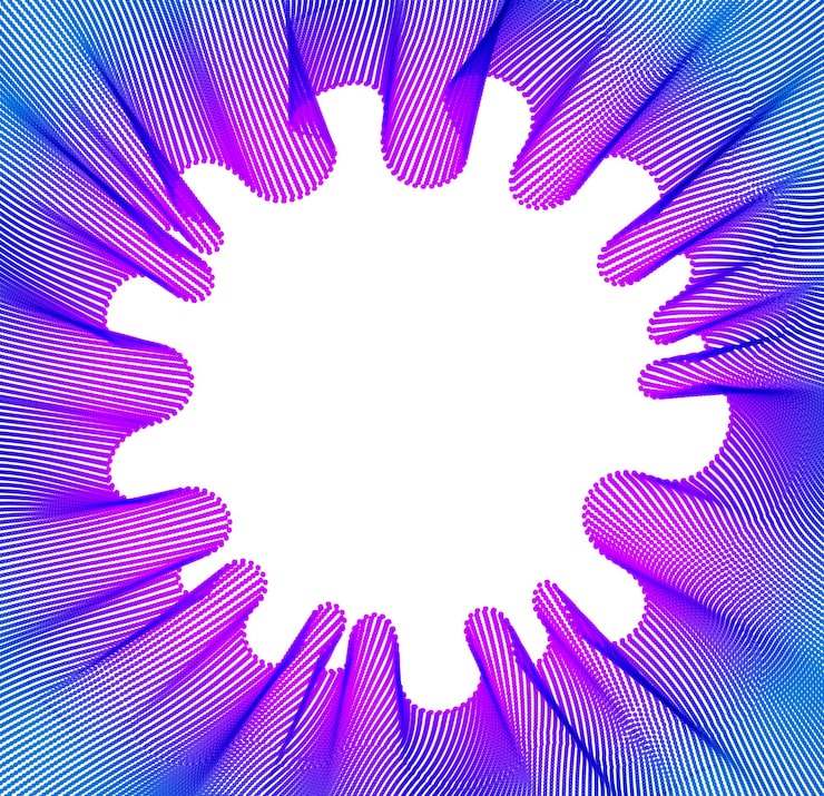 Vector vector abstract background with wave of flowing particles frame, smooth curve shape lines, particle array flow. 3d shape dots blended mesh, future technology useful border.