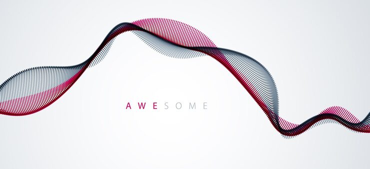 Vector vector abstract background with wave of flowing particles, smooth curve shape lines, particle array flow. 3d shape dots blended mesh, future technology relaxing wallpaper.