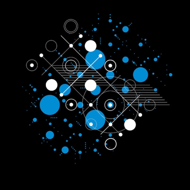 バウハウスのレトロなスタイルで作成されたベクトル抽象的な青い背景。現代の幾何学的構成は、テンプレートおよびレイアウトとして使用できます。